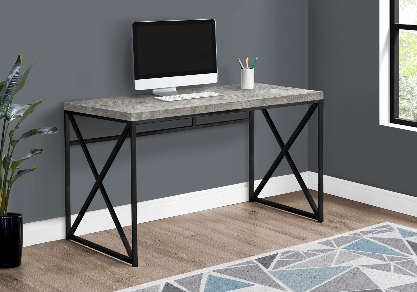 Computer Desk For Home Office, Laptop, Contemporary And Modern - Gray / Black
