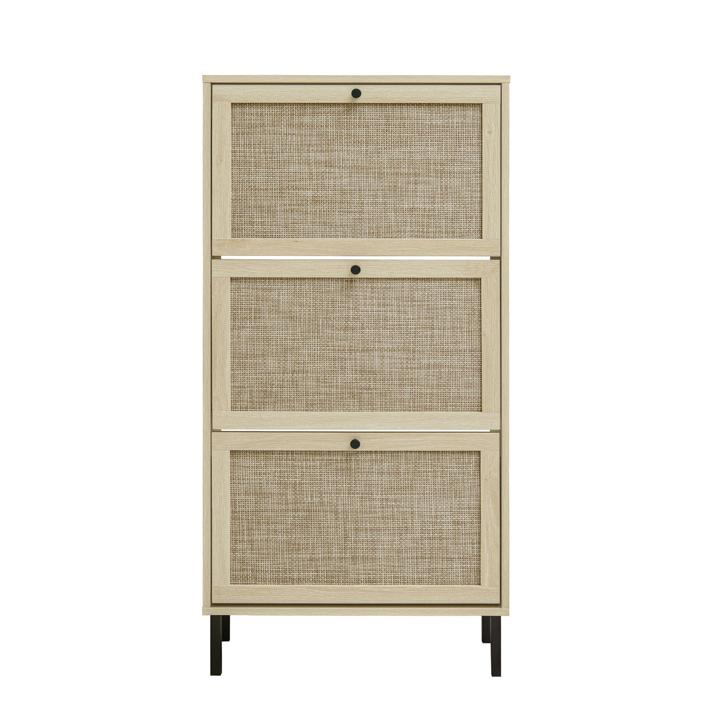 Modern Freestanding Rattan 3 Door Shoe Rack Storage Cabinet For Entryway - Natural Particle Board