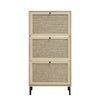 Modern Freestanding Rattan 3 Door Shoe Rack Storage Cabinet For Entryway - Natural Particle Board
