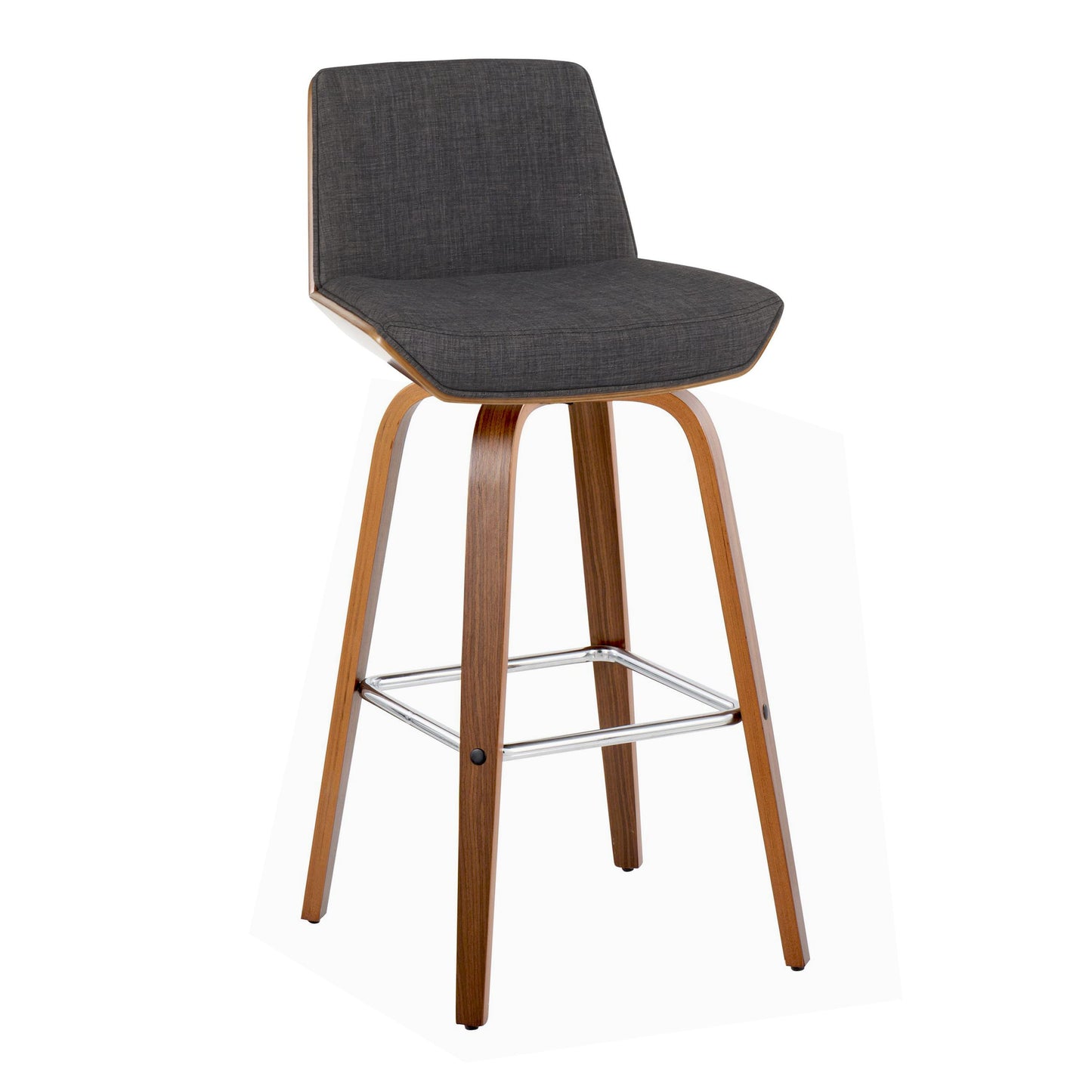 Corazza - Mid-Century Modern Fixed Height Barstool With Swivel With Square Footrest (Set of 2) - Walnut / Charcoal