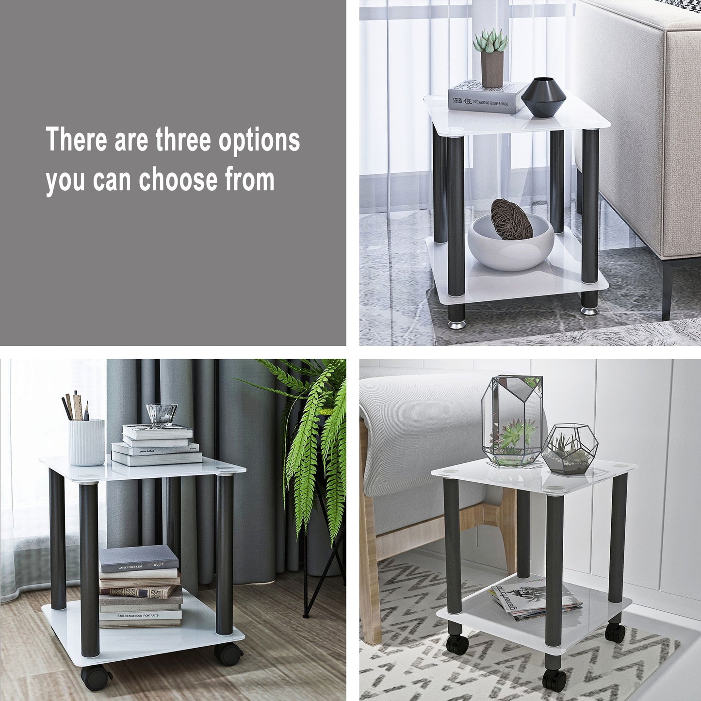 Side Table, 2 Tier Space End Table, Modern Night Stand, Sofa Table, Side Table With Storage Shelve - White / Black