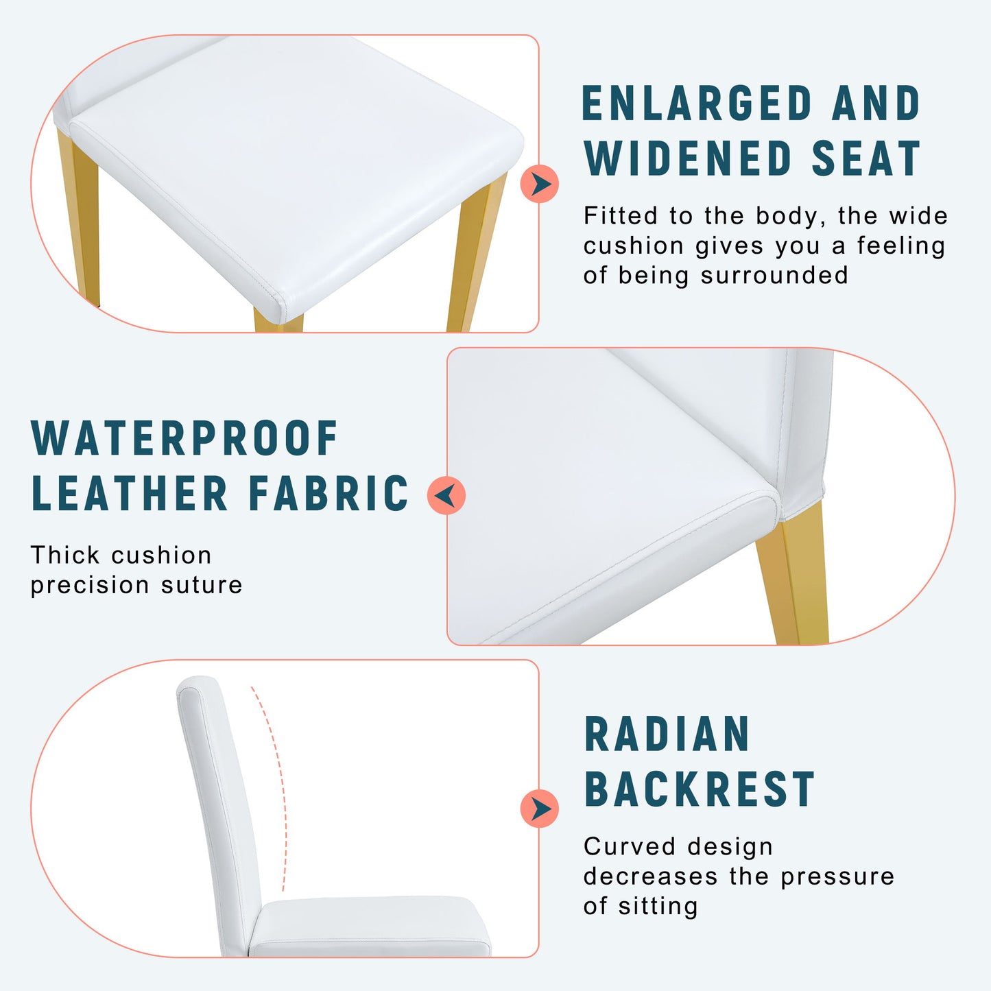 (Set of 4) Backrest Chairs With Gold Metal Legs A Perfect Match, Suitable For Minimalist And Contemporary Home Decor Styles - White / Gold