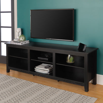 Modern Transitional 3 Shelf Open Storage 70" TV Stand For 80" TVs - Black