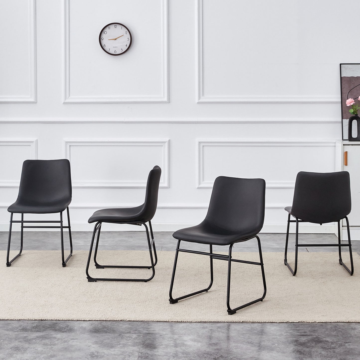 (Set of 4) Classic Chairs, A Stylish Seat Suitable For Modern Minimalist And Industrial Style Environments - Black