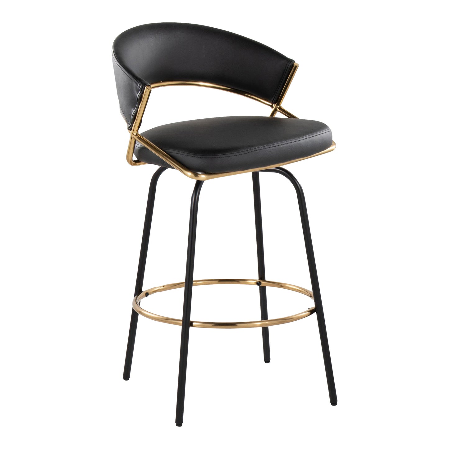 Jie - Fixed Height Contemporary Counter Stool With Swivel With Round Footrest (Set of 2) - Gold / Black / Gold
