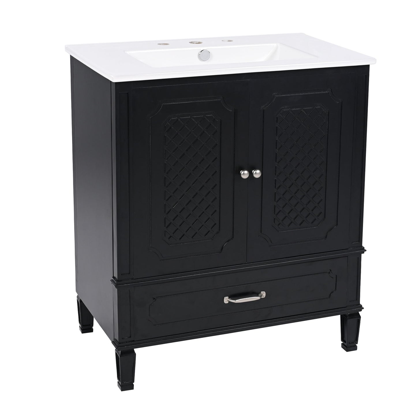 Vintage Style 30" Bathroom Vanity With Sink, Multi Functional Storage, Soft Closing Door - Black