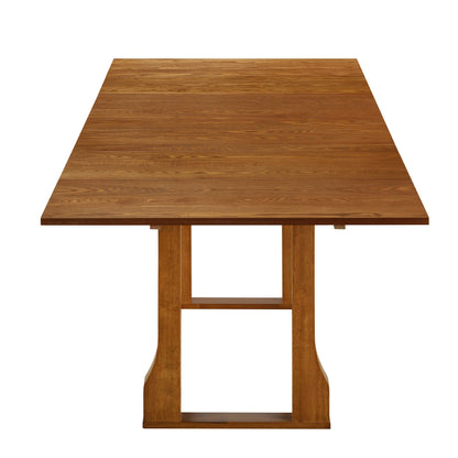Modern 6 Piece Extendable Dining Table Set With 4 Wicker Back Upholstered Dining Chairs And Long Bench, 2 Removable Leaf - Walnut