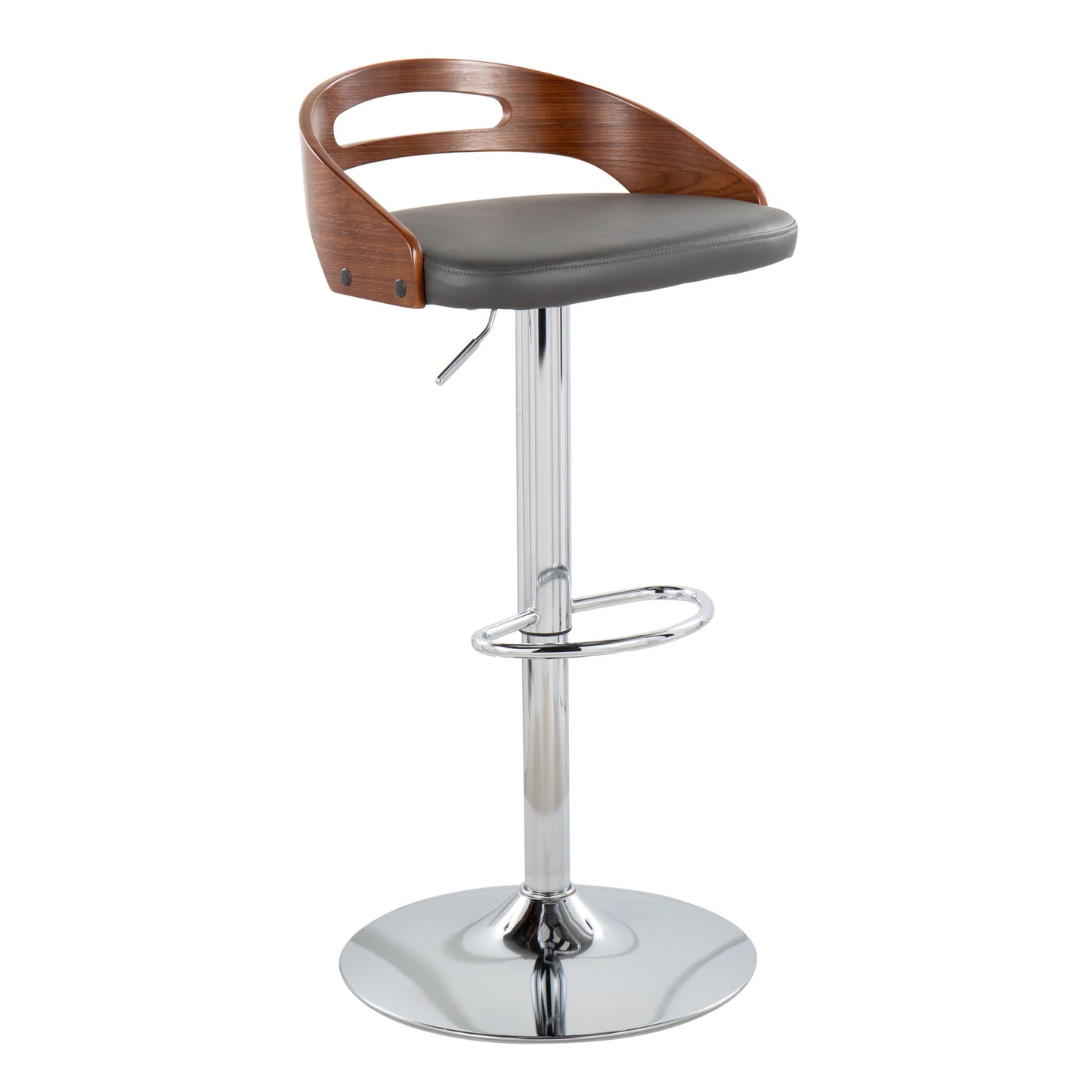 Cassis - Mid-Century Modern Adjustable Barstool With Swivel - Walnut / Gray