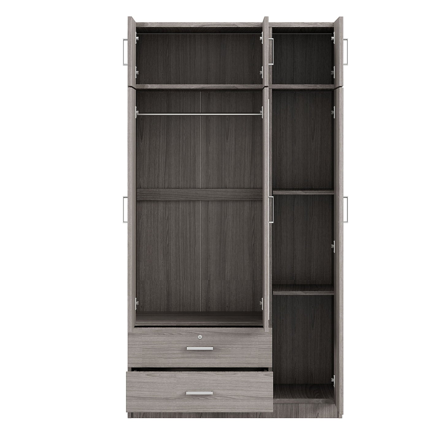 Modern 3 Door Mirror Wardrobe With 2 Drawers And Top Cabinet - Gray