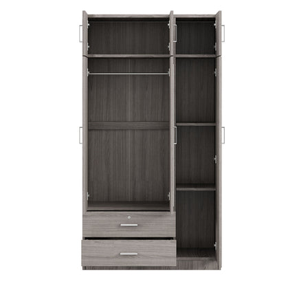 Modern 3 Door Mirror Wardrobe With 2 Drawers And Top Cabinet - Gray