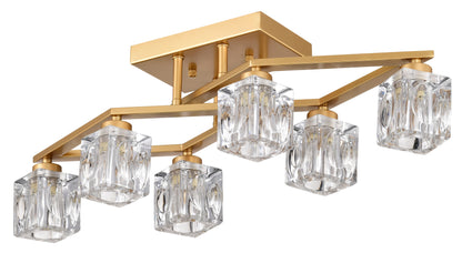 6 Light Crystal Ceiling Light For Dining Room, Modern Ceiling Lamp With Light Fixture For Entryway, Lobby, Kitchen, Bedroom, Living Room, Conference Room, (6*G9 Bulbs Included) - Gold
