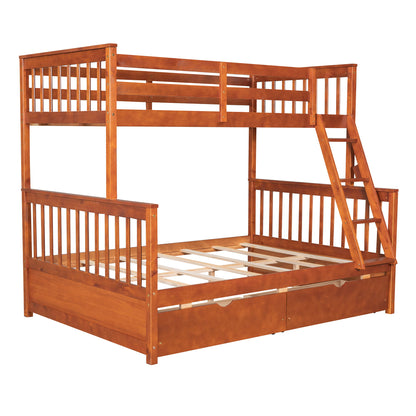Twin Over Full Bunk Bed With Ladders And Two Storage Drawers - Walnut