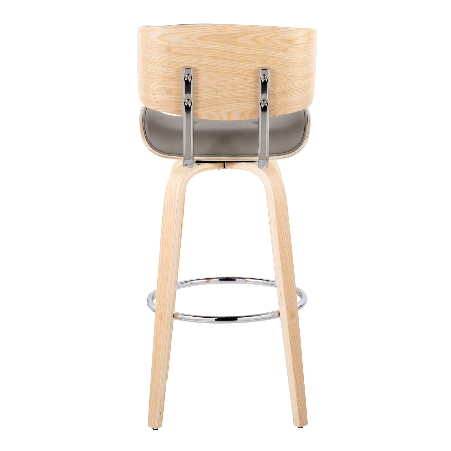 Lombardi - Mid-Century Modern Fixed Height Barstool With Swivel With Round Footrest (Set of 2) - Natural / Light Gray