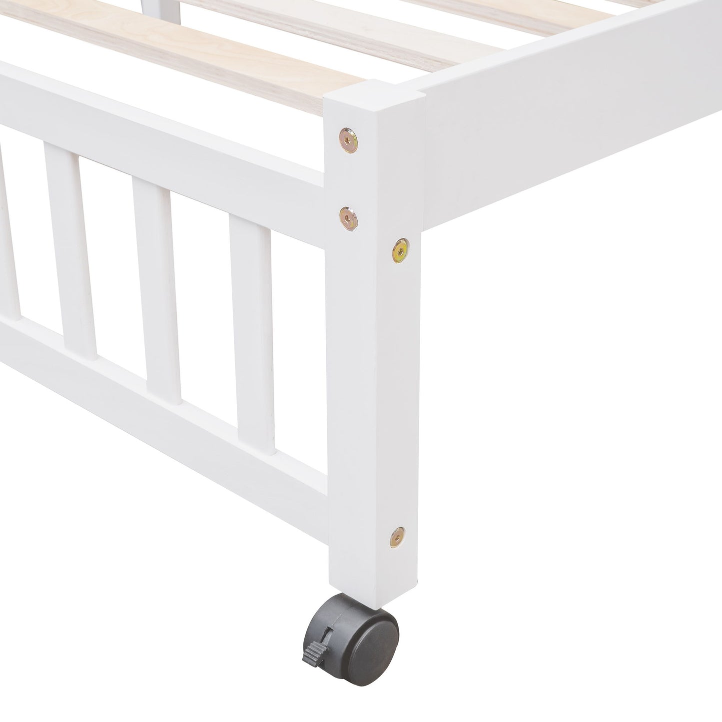 Twin Over Full Bunk Bed With 6 Drawers And Flexible Shelves, Bottom Bed With Wheels - White