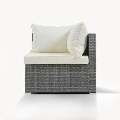 8 Pieces Outdoor Patio Furniture Sets, Garden Conversation Wicker Sofa Set, Single Sofa Combinable - Beiges / Gray