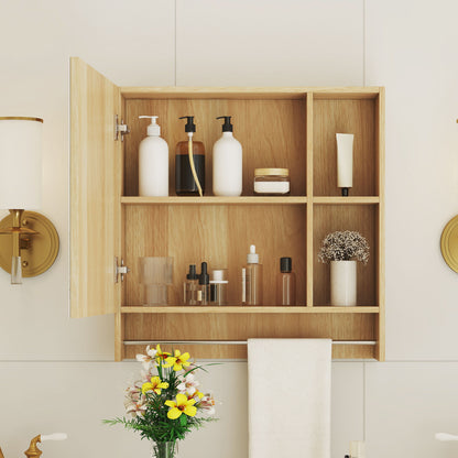 Wall Mounted Bathroom Storage Cabinet With Mirror Door, Medicine Cabinet, Over The Toilet Storage Cabinet With Shelves And Towel Rack - Burly Wood