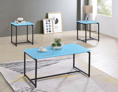 GT - 3 Piece Carbon Fiber Wrap Coffee Table And End Table (Set of 3) - Blue