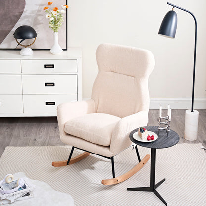 Modern Teddy Fabric Rocking Chair With High Backrest And Armrests Lounge Accent Chair For Living Room - Beige