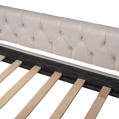 Full Size Upholstered Daybed With Two Drawers, Slat Support - Beige