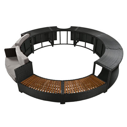 Spa Surround Spa Frame Patio Rattan Sofa Set With Storage Spaces, Mini Sofa And Comfortable Cushion For Patio, Backyard - Gray