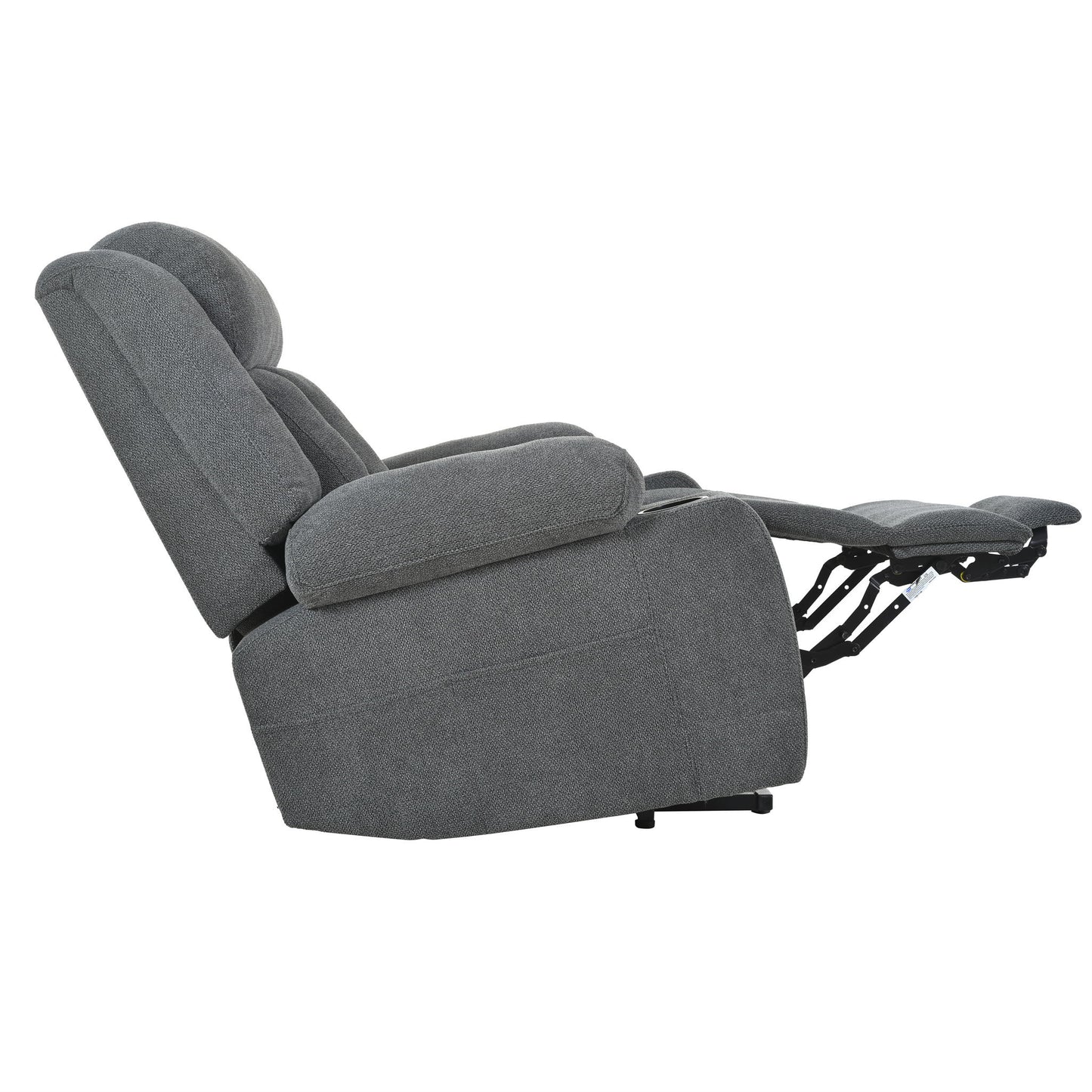 Power Lift Recliner Chair - Fabric Single Sofa With Extended Footrest, Remote Control, Cup Holders, And Side Pockets For Living Room Or Home Theater - Dark Gray