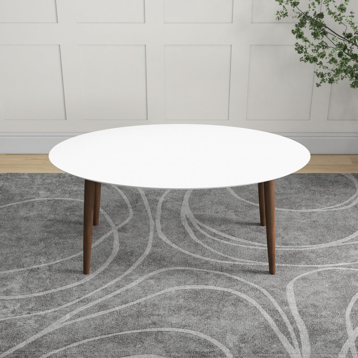 Ada - Mid-Century Modern Style Top Oval Dining Table - Brown / White