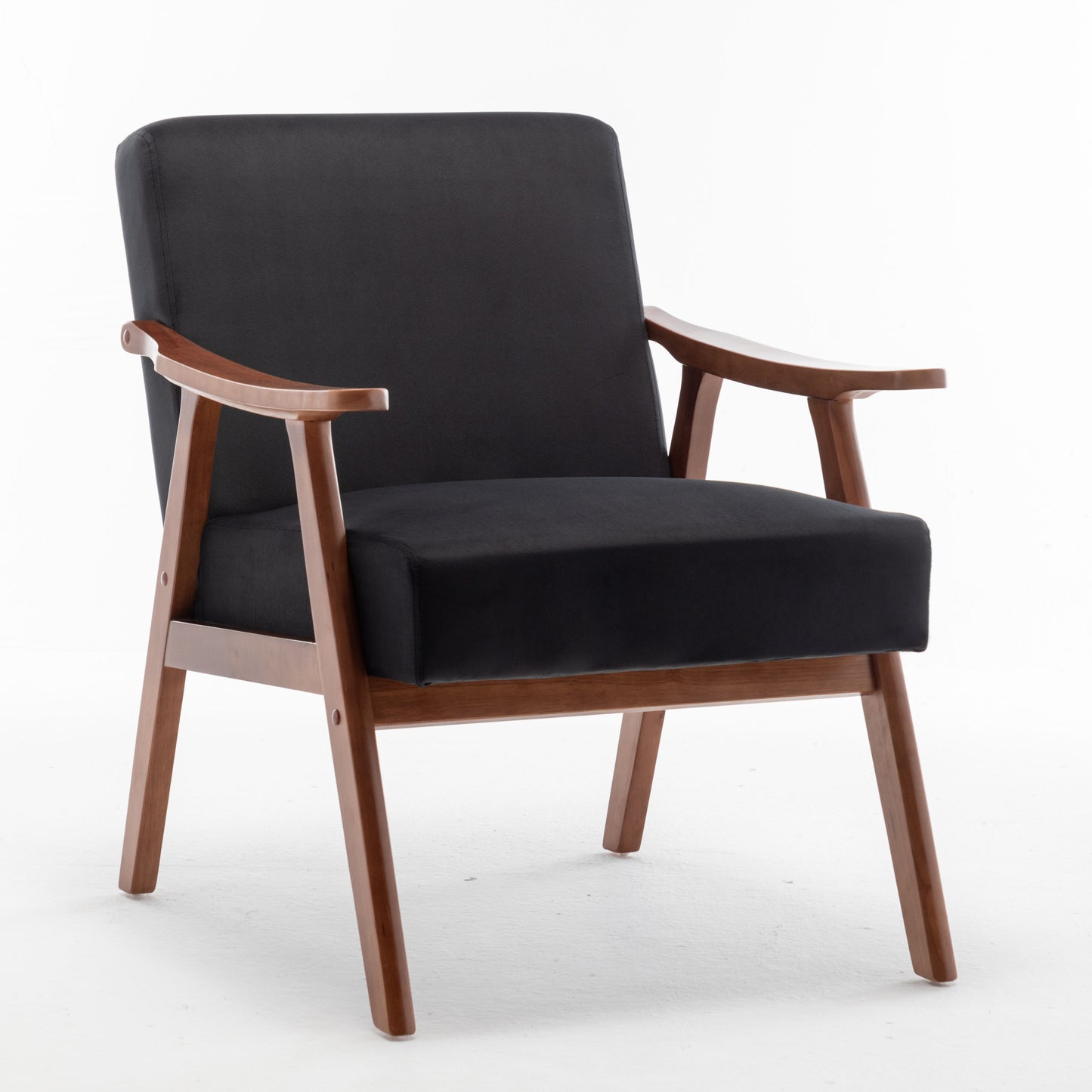 Mid Century Modern Wingback Accent Chair With Solid Wood Frame And Extra Thick Backrest - Lounge Chair For Living Room, Bedroom - Black
