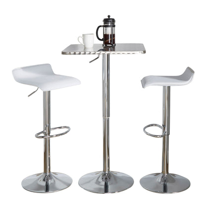 Ale - 3 Piece Bar Set Bistro Square Contemporary Adjustable Oval Footrest - Silver / Chrome / White