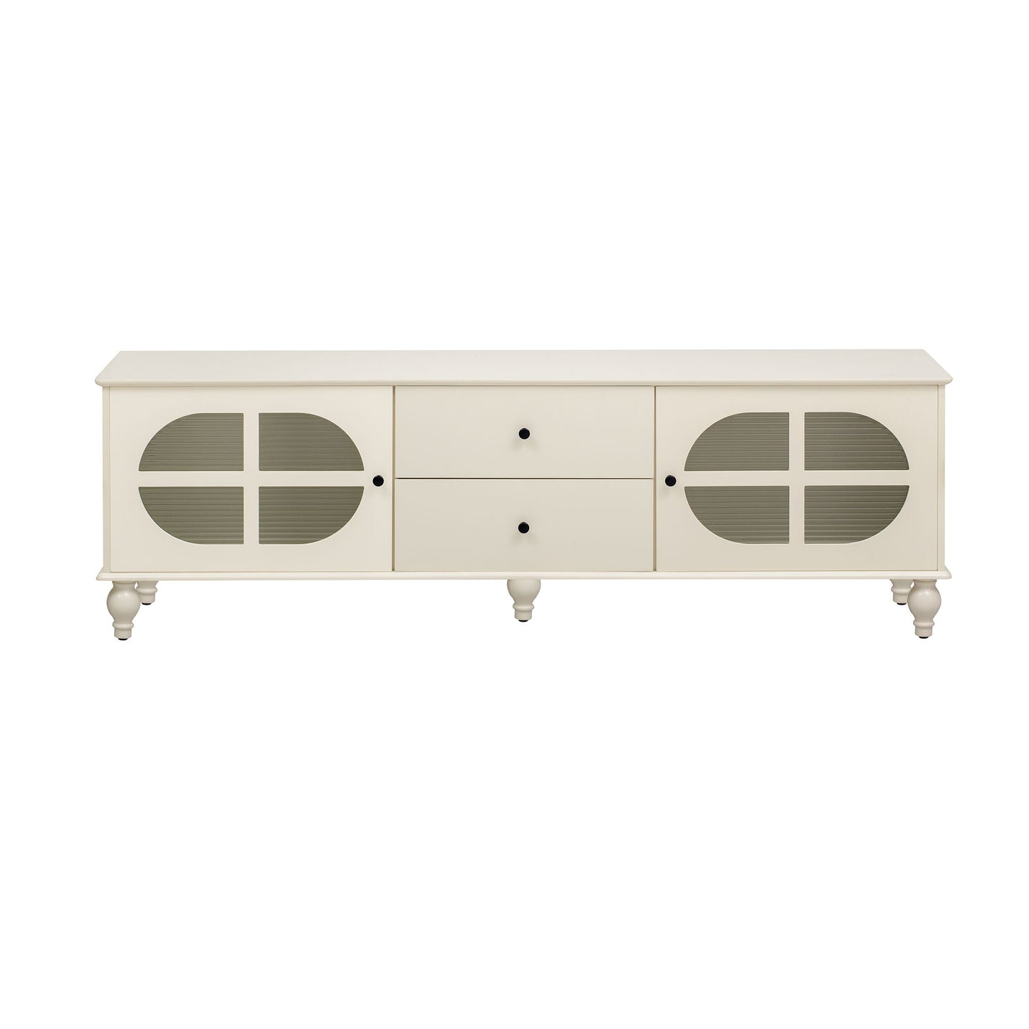 Modern TV Stand For TVs Up To 75", Entertainment Center Media Console With Fluted Glass Doors, 5 Solid Wood Legs For Living Room - Antique White