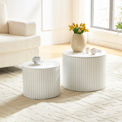 Premium Nested Table Set 2 Pieces, Coffee Table Set For Living Room - White