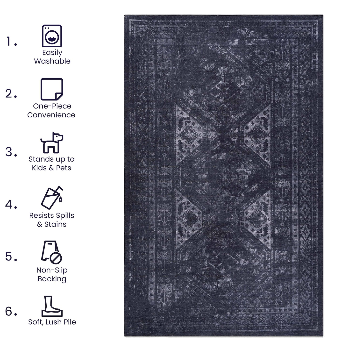 Maval - 9' X 12' Washable Area Rug - Black / Gray