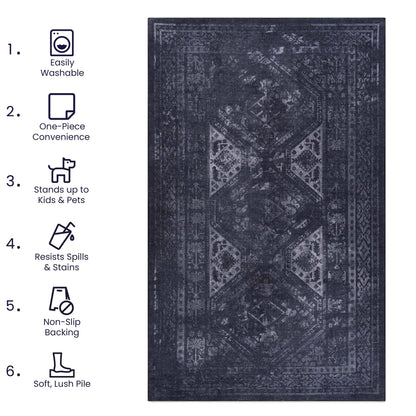 Maval - 9' X 12' Washable Area Rug - Black / Gray
