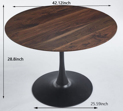 Tulip Table Mid-Century Dining Table For 4 - 6 People With Round MDF Table Top, Pedestal Dining Table, End Table Leisure Coffee Table - Walnut