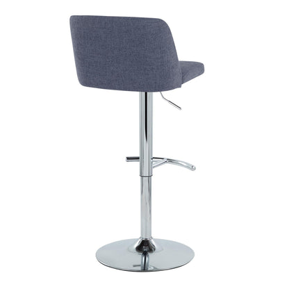 Toriano - Contemporary Adjustable Barstool With Swivel With Rounded T Footrest (Set of 2) - Blue / Chrome