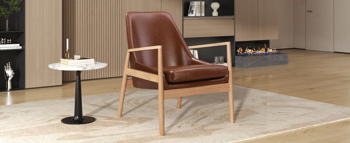Accent Chair, Mid-Century Modern Armchair With Solid Wood Frame, Reading Leisure Chair With High Back For Living Room - Brown
