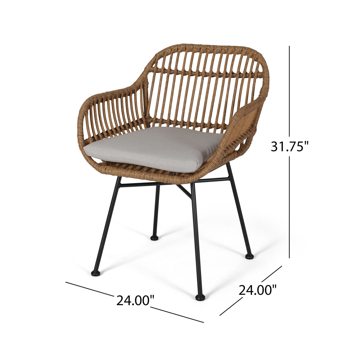 Outdoor Rattan Accent Chair With Metal Legs - Beige