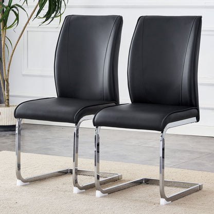 Luxurious And Minimalist Chair Covers, 2 High Elasticity Dining Chairs Metal Arched Legs - Black / Silver