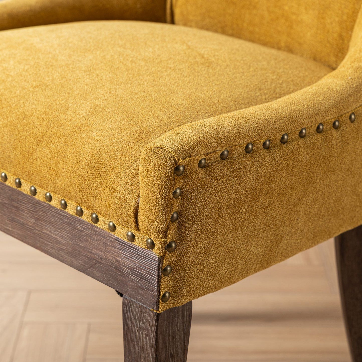 Ultra Side Dining Chair, Thickened Fabric Chairs With Neutrally Toned Solid Wood Legs, Bronze Nail Head (Set of 2) - Golden Yellow