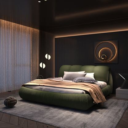 Queen Size Luxury Upholstered Platform Bed With Oversized Padded Backrest And Solid Wood Frame, Suitable For Multiple Heights Of Mattresses - Green