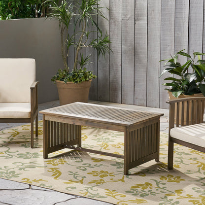 Acacia Wood Outdoor Coffee Table, Rectangular Patio Coffee Table For Outside - Gray