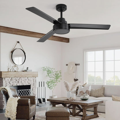 52" Outdoor Ceiling Fan Without Light, 3 Abs Blades Farmhouse Ceiling Fan With Remote Control 6-Speed Reversible Dc Motor For Living Room, Bedroom, Kitchen - Black