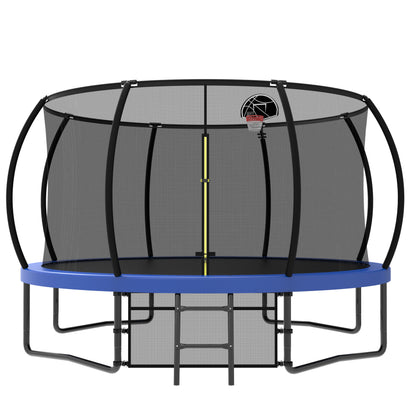 12Ft Recreational Kids Trampoline With Safety Enclosure Net & Ladder, Outdoor Recreational Trampolines - Blue