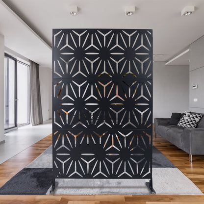 Outdoor & Indoor Privacy Screen, Metal Privacy Screen, Freestanding Decorative Privacy Screen For Deck Balcony Patio - Black