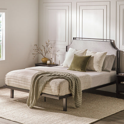 Queen Bed Frame Traditional Upholstered Metal - Gray