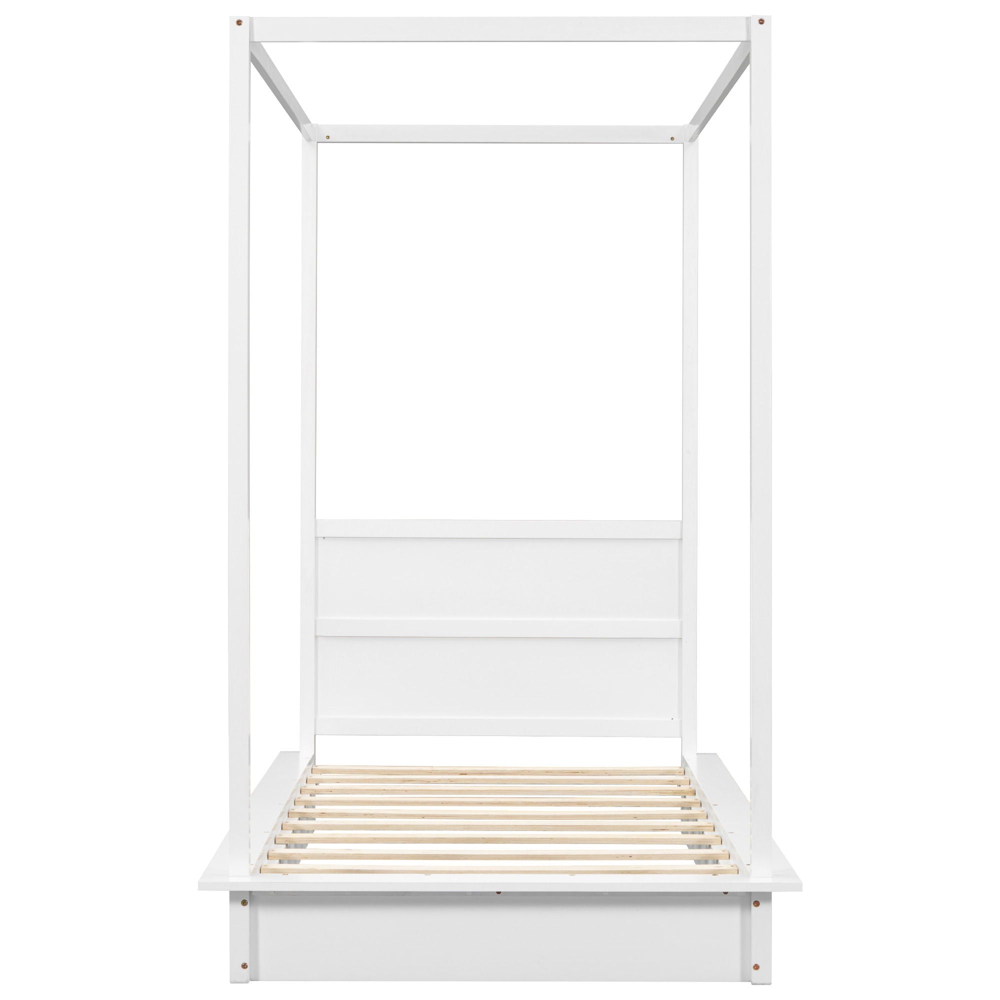 Twin Size LED Canopy Bed, Canopy Platform Bed With Support Slats, No Box Spring Needed - White