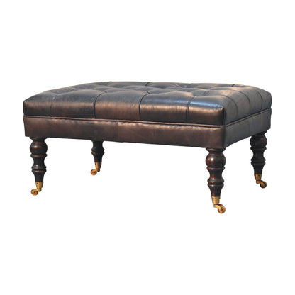 Buffalo - Leather Ottoman With Castor Legs - Black