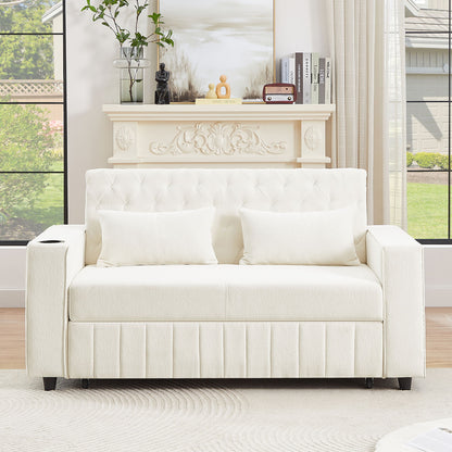 Pull Out Sofa Bed Convertible Couch Loveseat Sofa Modern Sleeper Sofa With Adjustable Backrest For Living Room - Beige