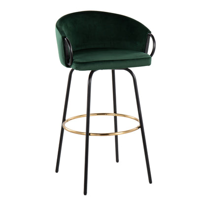 Claire - Contemporary / Glam Barstool With Footrest (Set of 2) - Black / Emerald Green