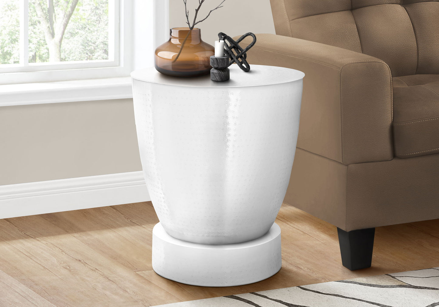 Drum Accent Side Table, Contemporary & Modern - White
