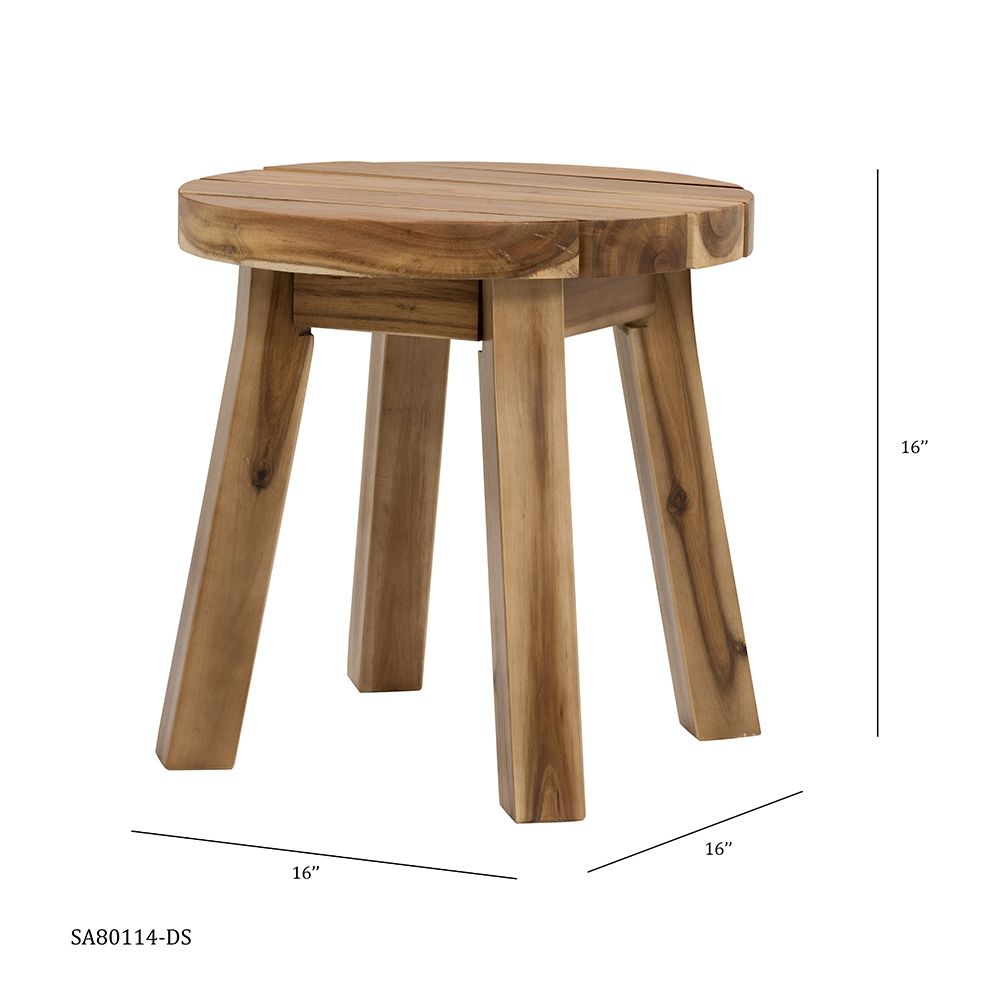 Round Side Table, Solid Wood - Natural Wood / Brown